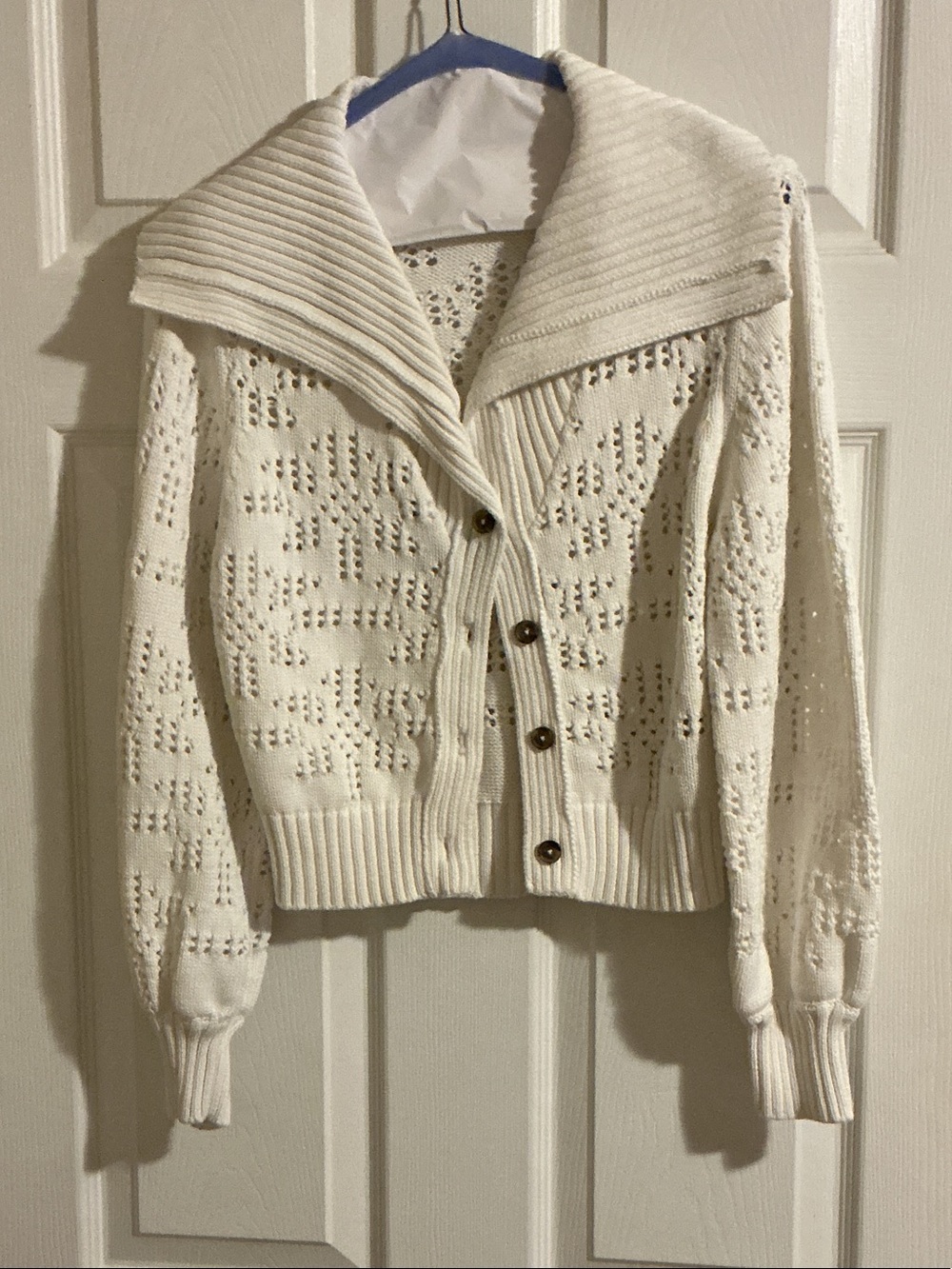 Cleobella Cream Open-Knit Button Cardigan with Wide Collar - Picture 1 of 5